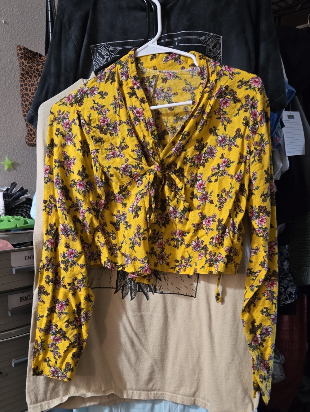 Yellow Floral Tie-Front Crop Top